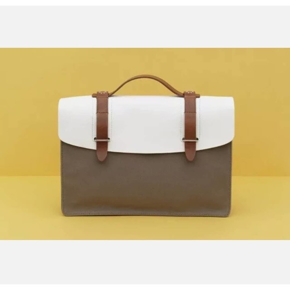 SEVENTY EIGHT PERCENT 2011 Italian Vegan Leather Dimitri Satchel White/Brown - Picture 2 of 12